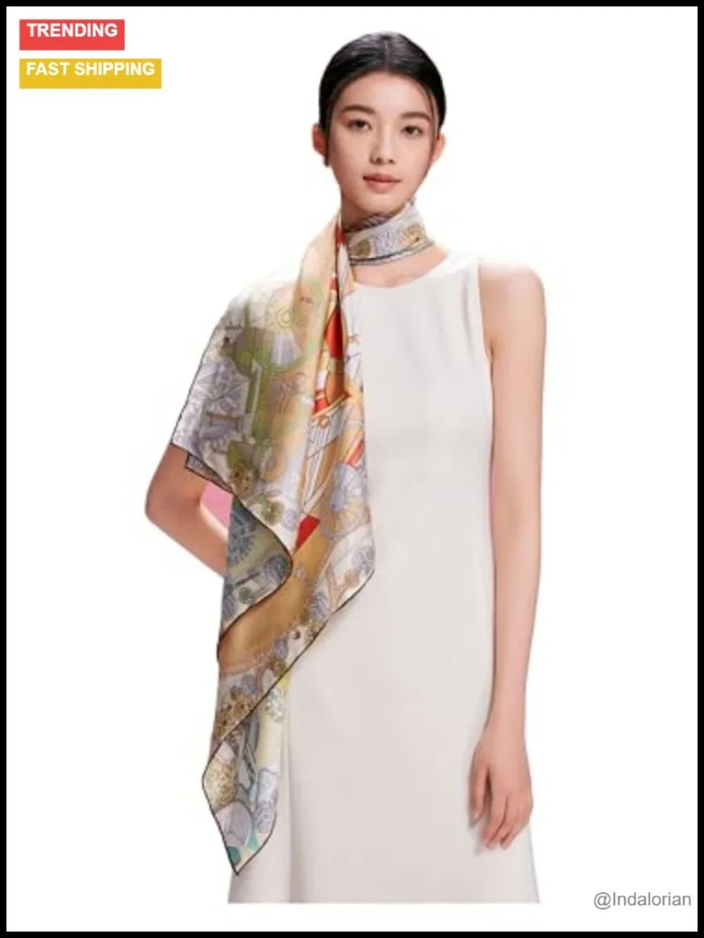 100% Silk Twill Scarf - 35x35 Large Double-Sided Hand Rolled